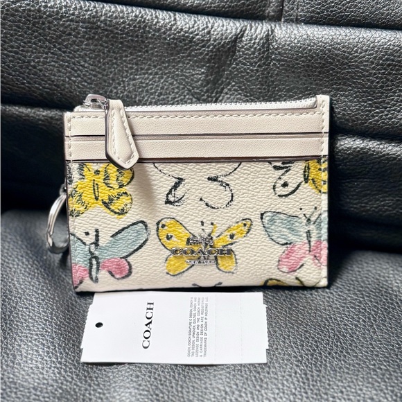 Coach Mini Skinny ID Case With Butterfly Print Signature Chalk Multi CAR22 NWT - Picture 1 of 9